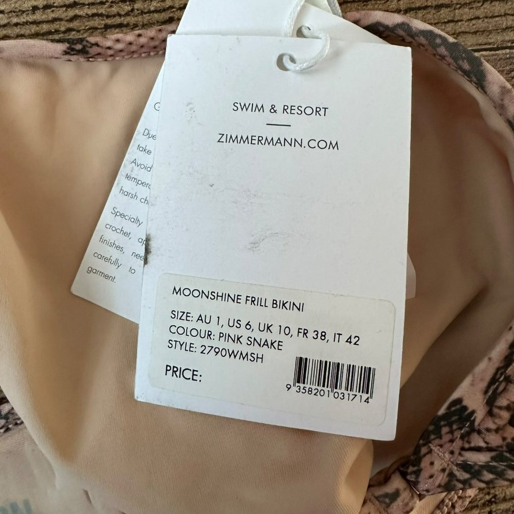 Zimmermann Moonshine Waterfall Frill Bikini Pink Snacke Print Swimsuit Swimwear - Picture 12 of 12